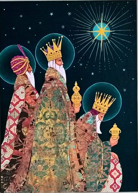 Three Kings. | A4 Hand painted card. Acrylic and paper on ca… | Flickr Nativity Painting, Hand Painted Card, Christmas Card Art, Three Kings, 캐릭터 드로잉, Christmas Scenes, Christmas Quilts, Christmas Nativity, Noel Christmas