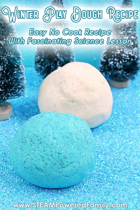 Snow Dough Winter Playdough, Snow Playdough Recipe, Snow Day Preschool Activities, No Cook Play Dough Recipes, Snow Dough Recipe, Snow Playdough, Simple Playdough, Frozen Playdough, Winter Activities For Preschool