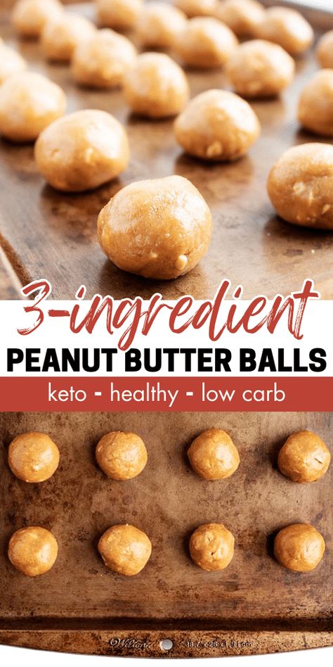 These 3-Ingredient Peanut Butter Balls make for the perfect healthy dessert! They're gluten-free, keto, low carb, and free of added sugars. Best of all, they taste AMAZING! 5 Ingredient Peanut Butter Energy Balls, Ww Peanut Butter Balls, Low Carb Easy Desserts Simple, Low Carb Peanut Butter Protein Balls, Healthy Peanut Butter Balls Protein, Bariatric Peanut Butter Recipes, Low Calorie Peanut Butter Balls, Peanut Butter Chocolate Protein Bar, Peanut Butter Protein Balls Keto