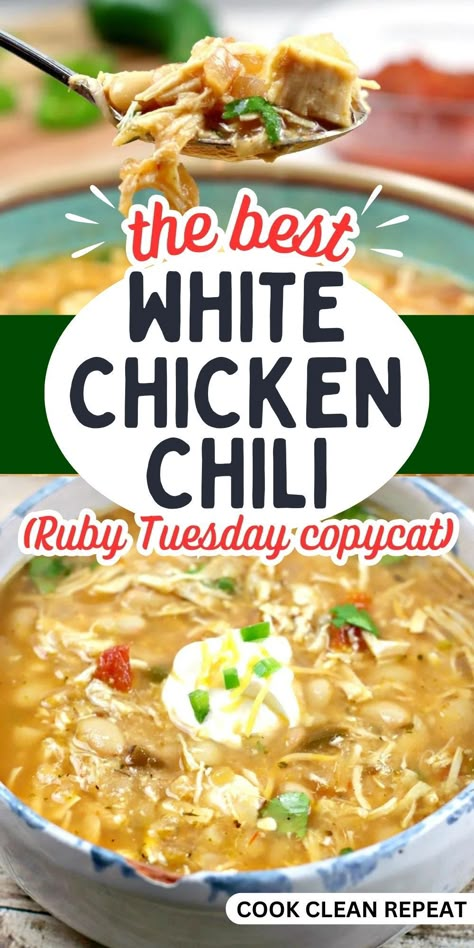 Today we’re making a copycat Ruby Tuesday recipe for white chicken chili. This Ruby Tuesday white chicken chili is easy to make, delicious, and can be topped with all of your favorites! Get that classic restaurant taste without leaving home! White Chicken Chili Delish, Copycat White Chicken Chili, Nyt White Chicken Chili, White Chicken Chilli With Cream Cheese, Blue Owl White Chicken Chili, White Chicken Chili With Vegetables, White Chicken Chili No Corn, Taste Of Home White Chicken Chili, Cheesy White Chicken Chili