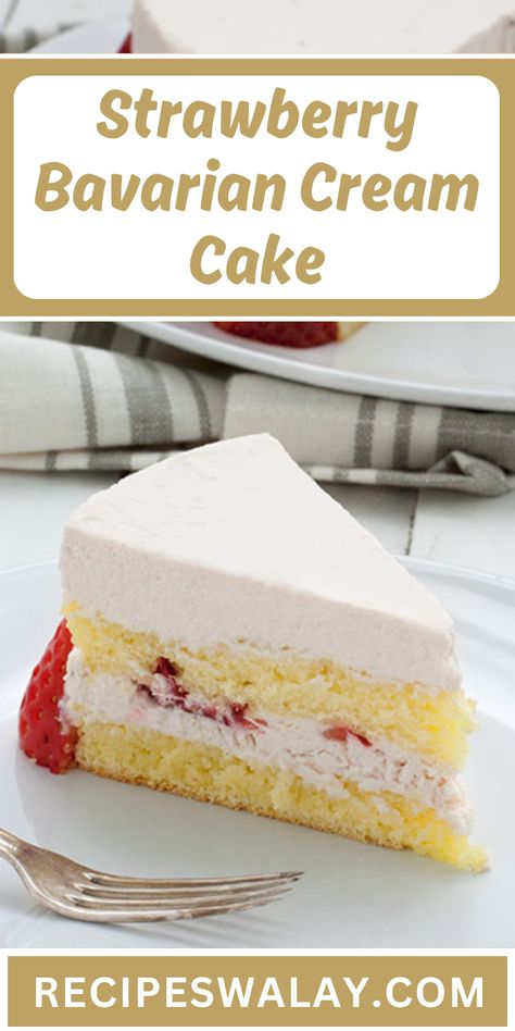 If you're looking for a dessert that will impress at any gathering, the Strawberry Bavarian Cream Cake Recipe is a divine choice. 
#Strawberry #Bavarian #CreamCake #Recipe Strawberry Bavarian Cream Cake, Bavarian Cream Cake, Snowy Bavarian Bliss Cake, Bavarian Cream Cake Recipe, Strawberry Vanilla Cake, Bavarian Cream, Popular Side Dishes, Paneer Recipes, Strawberry Puree