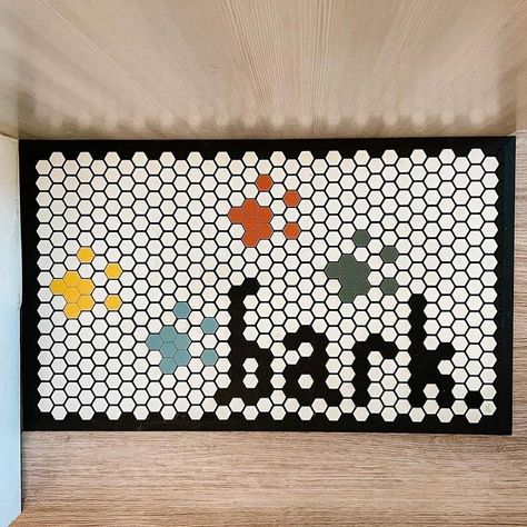 Tile Mat Ideas, Letterfolk Tile Mat, Letterfolk Mat, Penny Tile Floors, Letter Folk, Tile Mat, Mat Ideas, Door Mat Diy, Donor Wall