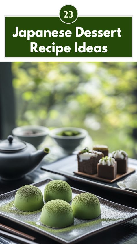 Assorted Japanese desserts including matcha-flavored treats and mochi, presented on elegant dishes. Matcha Dessert Japanese Sweets, Japanese Sweet Recipes, Easy Japanese Dessert Recipe, Plated Dessert Ideas, Japanese Sweets Aesthetic, Japanese Sweets Recipe, Japanese Sponge Cake, Japanese Cakes, Japanese Buffet