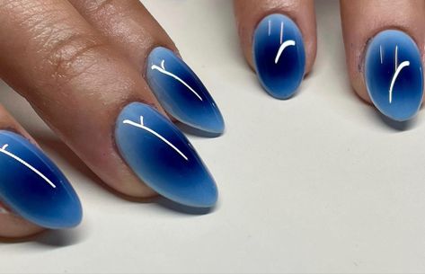 Royal Blue Gel X Nails, Energy Orb Nails, Blue And Orange Aura Nails, Black Blue Aura Nails, Aura Nails On Short Nails, Blue Aura Nails Acrylic, White And Blue Aura Nails, Royal Blue Aura Nails, Red And Blue Aura Nails