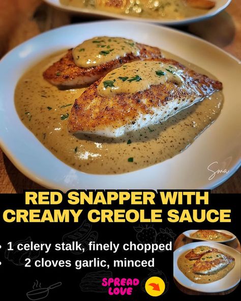 Red Snapper with Creamy Creole Sauce Cooking Red Snapper, Creole Sauce Recipe, Beef Tips And Noodles, Red Snapper Fillet, Red Snapper Recipes, Snapper Recipes, Honey Garlic Chicken Thighs, Creole Sauce, Snapper Fish Recipes