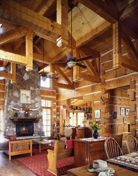 Living Interior 40 Log Cabin Living, Log Home Living, Log Cabin Rustic, Home Theaters, Log Home Decorating, Cabin Living, The Rockies, Timber House, Log Home