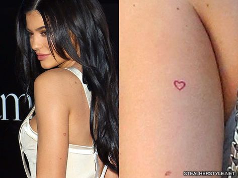 Kylie Jenner's 6 Tattoos & Meanings | Steal Her Style Kylie Jenner's Tattoos, Red Heart Tattoo, Style Kylie Jenner, Hart Tattoo, Small Red Heart, Red Heart Tattoos, Tiny Heart Tattoos, Back Of Arm Tattoo, Small Heart Tattoos