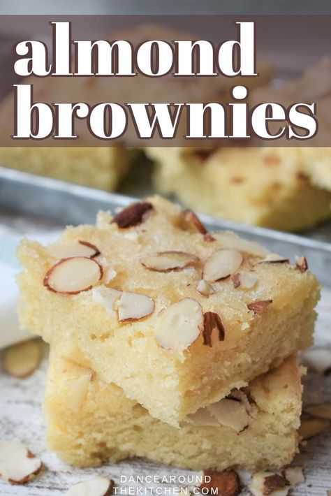 These Almond Brownies are soft, buttery and oh so delicious! Made in just one bowl, these are quick to make and are perfect for an after school snack, bake sale, or easy dessert!  #Almond #Brownies #SlicedAlmonds Almond Brownies, Almond Torte, Dance Around The Kitchen, Almond Paste Recipes, Almond Desserts, Almond Bars, Almond Cookies, Coconut Lime, Quick Desserts