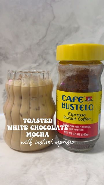 Cafe Bustelo Iced Coffee Recipe, Cafe Bustelo Iced Coffee, Cafe Bustelo Instant Espresso Recipe, Instant Espresso Recipes, Instant Iced Coffee Recipe, Toasted Marshmallow Syrup, Marshmallow Syrup, Bustelo Coffee, Instant Coffee Recipes