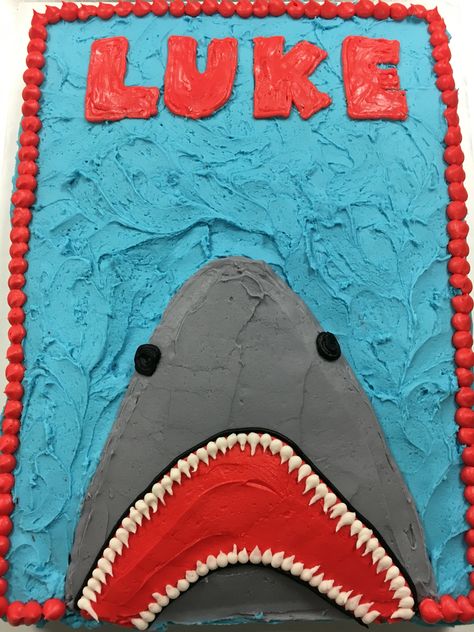 Shark Cake Simple Shark Cake, Diy Shark Cake, Shark Cakes, Shark Sheet Cake, Shark Cake Diy, Shark Cupcakes Kid Birthdays, Shark Cake Easy Diy, Shark Head Cake, Finny The Shark Cake