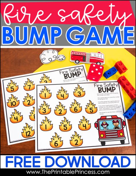 Free Fire Safety Math Game Fire Safety Math Activities, Fire Safety Kindergarten, Fire Safety Math, Community Helpers Math, Fire Safety Free, Fire Safety Unit, Fire Safety Theme, Fire Safety Activities, Thanksgiving Activities For Kindergarten