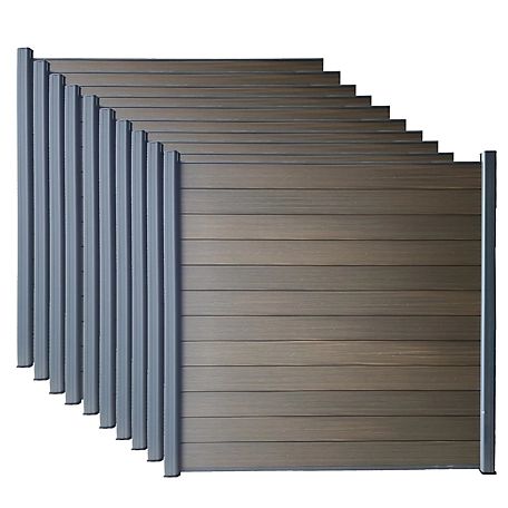 LH EP Complete Kit 6 ft. x 6 ft. Wood Grain Brown WPC Composite Fence Panel with Bottom Squared Holders & Post Kits, 10 set at Tractor Supply Co. Brown Fence, Patio Walls, Modern Wood Fence, Privacy Fence Landscaping, Adu Ideas, Outdoor Patio Ideas Backyards, Diy Backyard Fence, Small House Exterior, Vinyl Privacy Fence