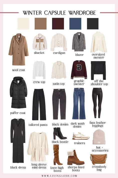 Create your own Winter capsule wardrobe with these neutral chic pieces that will last through the season and multiple years. Winter Wardrobe 2024, 2024 Winter Fashion, Winter Capsule Wardrobe 2024, Winter 2025 Outfits, Winter Work Capsule Wardrobe, Winter Season Outfits, Winter Travel Capsule Wardrobe, Winter Wardrobe Capsule, Outfits For The Winter