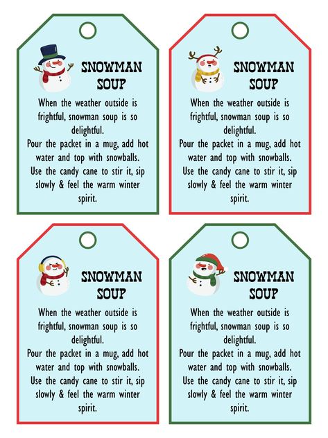 Free Printable Christmas Snowman Gift Tags, Snowman Soup Recipe, Snowman Tags Free Printable, Snowman Soup Tags Printable Free, Snowman Soup Labels Free Printable, Snow Man Soup Printable Free, Hot Cocoa Tags Free Printables, Snowman Soup Ideas, Snowman Soup Printables Free Bag Toppers