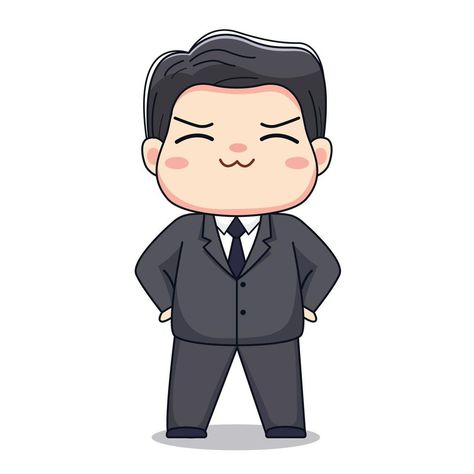 illustration of a businessman with formal suit Cute kawaii chibi character design Chibi Character Design, Businessman Illustration, Suit Drawing, Swag Cartoon, Formal Suit, Chibi Characters, Man Character, Chibi Drawings, Kawaii Chibi