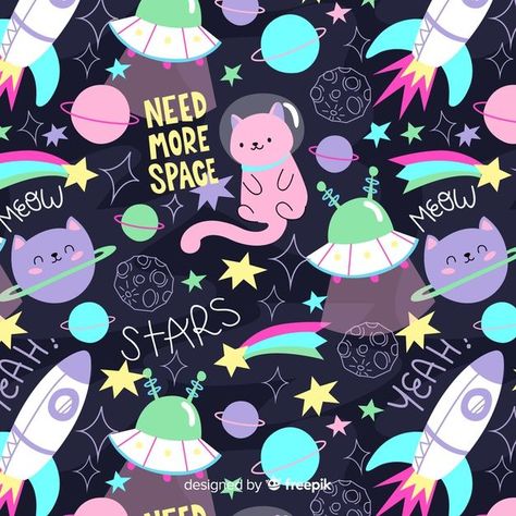 Doodle Cats, Poster Space, Space Cat, Metal Poster Displate, The Space, For Free, Stars, Pattern