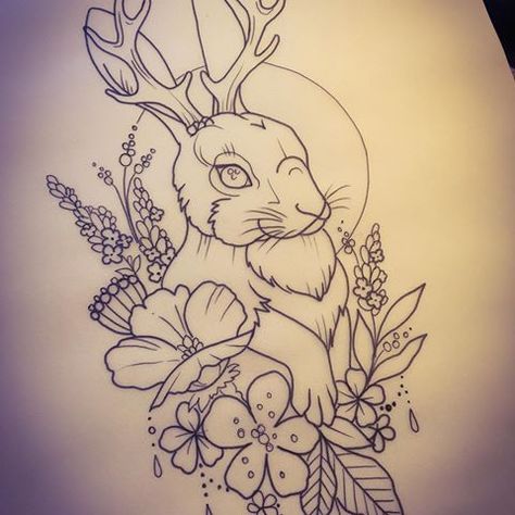 Jackalope Tattoo, Petit Tattoo, Bunny Tattoos, Rabbit Tattoos, Human Canvas, Nature Tattoos, Animal Sketches, Tattoo Design Drawings, Forearm Tattoo