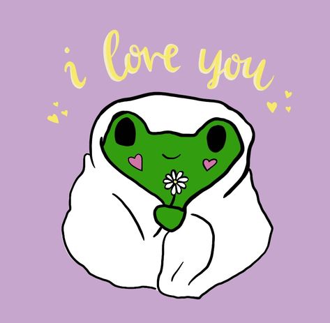 Frog I Love You, I Love You Cute Illustration, Frog Icon Aesthetic, Ayunoko Frog, Frog Art Cute, Frogs In Love, Cartoon Frogs, Frog Love, Frog Heart