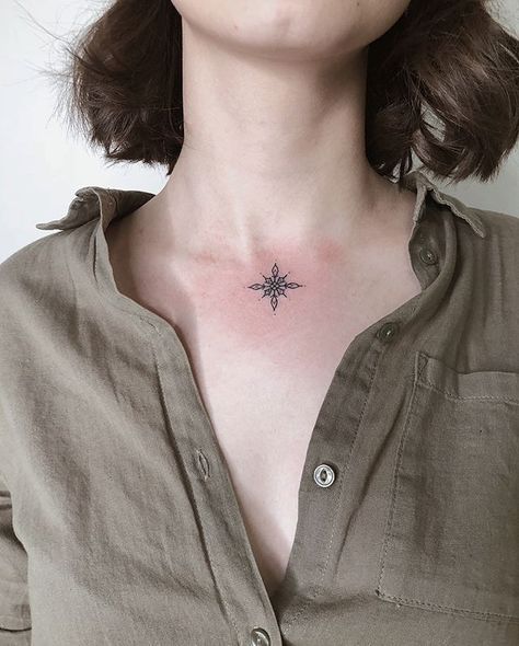 Voice (just below throat) Front Neck Tattoos Women, Hand Poke Tattoo, Front Neck Tattoo, Small Neck Tattoos, Small Chest Tattoos, Throat Tattoo, Neck Tattoos Women, Handpoke Tattoo, 4 Tattoo