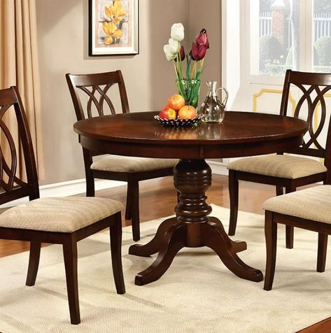 Lark Manor Blaise 48" Pedestal Dining Table | Wayfair Round Wooden Dining Table, Cherry Furniture, Round Dining Room Sets, Round Pedestal Dining, Homes Inside, Round Pedestal Dining Table, Round Wood Dining Table, Round Dining Room, Pedestal Dining Table