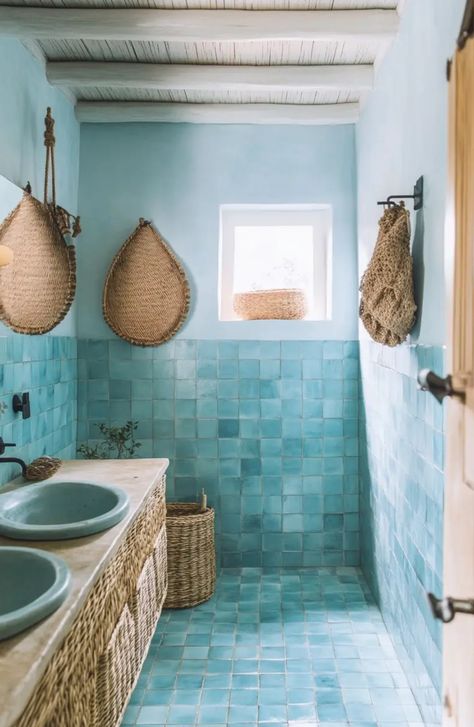 Blue Zellige Bathroom, Orange Bathroom, Orange Bathrooms, Bathroom Renos, Bathroom Reno, Reno