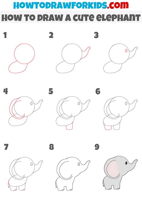 Simple Animal Sketches Step By Step, Step By Step Drawing Elephant, Elephant How To Draw, Easy To Draw Elephant, Easy Elephant Drawing Step By Step, Cute Elephant Doodle, How To Draw Elephant For Kids, Elephant Doodle Simple, How To Draw An Elephant Step By Step