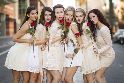 Valentines themed portraits. Valentines day. Group portraits. Group photos Sorority pictures. Off white dresses. Red roses. College photos. Urban portraits. Best friends. Roommates. True joy. Valentines day. Joyful Gestures Photography. Farewell Pics, Sorority Photoshoot, Valentines Day Photoshoot, Sorority Pictures, Valentines Photoshoot, Bff Photo, Group Photoshoot, Calendar Photo, Quinceanera Photoshoot