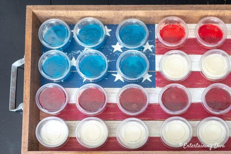 Tropical Red, White and Blue Jello Shots Red Blue Jello Shots, Red White And Blue Jello Shots, Fourth Of July Jello Shots, Blue Jello Shots Recipe, Patriotic Jello Shots, 4th Of July Jello Shots, Red White And Blue Jello, White Jello, Citizenship Party