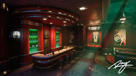 Recreating a Scene from Bioshock Bioshock Art Deco, Rapture Bioshock Aesthetic, Bar Concept Art, Bioshock Fanart, Bioshock Aesthetic, Abandoned Island, Bioshock Rapture, Bioshock Art, Bioshock 2