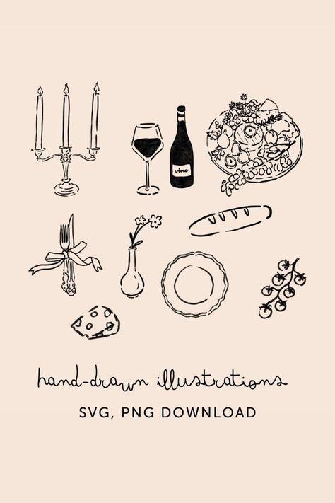 Dinner Party Menus Design, Menu Dinner Party Design, Hand Drawn Party Invitations, Handdrawn Illustration Design, Bachelorette Party Illustration, Hand Drawn Birthday Invitations, Hand Drawn Wedding Invitations Illustration, Hand Drawn Menu Design, Dinner Party Drawing