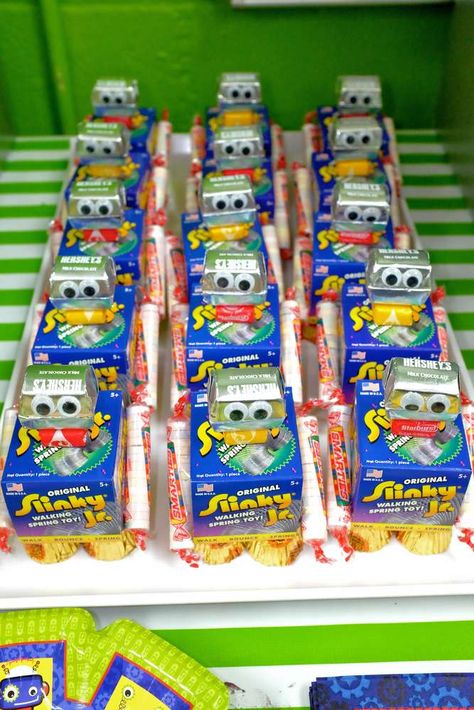 Battle Bots Birthday Party, Battlebots Birthday Party, Robot Birthday Party Ideas, Robot Birthday Party Decorations, Robot Party Favors, Pinwheels Party, Robot Birthday Party, Robot Theme, Robot Party