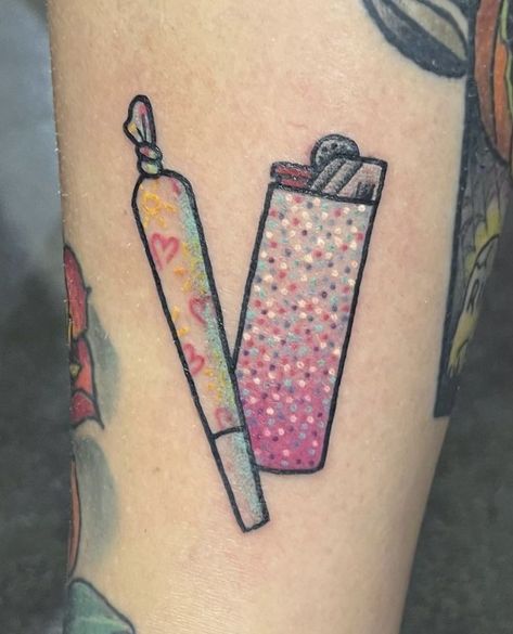 Watercolor Tattoo Sleeve Filler, Glitter Tattoos Real, Kawaii Tattoo Sleeve, Small Filler Tattoos, Sleeve Gap Fillers Tattoo Ideas, Childhood Tattoos, Glitter Tattoo Ideas, Practice Tattoos, Gap Filler Tattoo