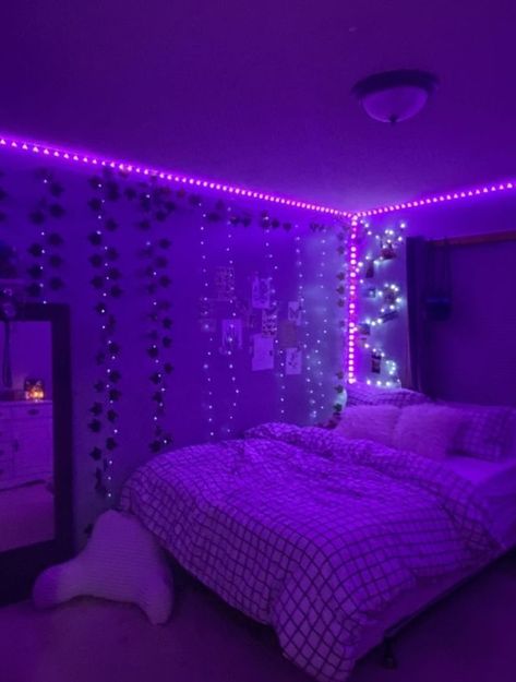 50 wonderful neon rooms ideas // aesthetic interiors rooms #decorlife #doperooms #interiors Purple Preppy Room Ideas, Aesthetic Room Ideas Purple, Purple Room Ideas Aesthetic, Bedroom Inspirations Led Lights, Bedroom Ideas Big Room, Bedroom Ideas For Small Rooms For Teens, Purple Aesthetic Room Ideas, Led Lights Bedroom Ideas Decoration, Led Room Aesthetic