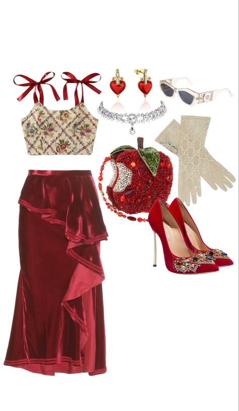 Snow White Inspired Outfit Casual, Red Polyvore Outfits, Snow White Modern Outfit, Snow White Outfit Ideas, Snow White Inspired Outfit, Descendants Fashion, Modern Princess Outfits, Elegant Photoshoot, Disney Princess Challenge