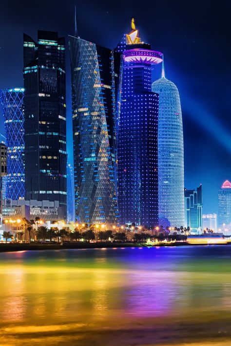 Doha Qatar Skyline #iPhone 4s #Wallpaper Qatar Wallpaper, Qatar Skyline, Iphone Wallpaper High Quality, Qatar Travel, Iphone 5s Wallpaper, Virtual Travel, City Night, Doha Qatar, Backgrounds Wallpapers