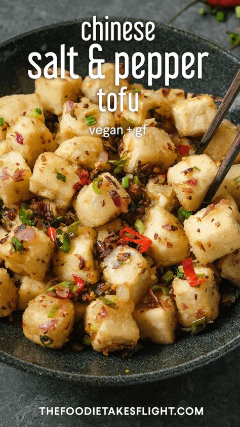 Vietnamese Fried Tofu, Salt Pepper Tofu, Salt And Pepper Tofu Recipe, Vietnamese Tofu Recipes, Vegan Fakeaway, Crispy Tofu Recipes, Pepper Tofu Recipe, Vietnamese Tofu, Easy Tofu Recipes