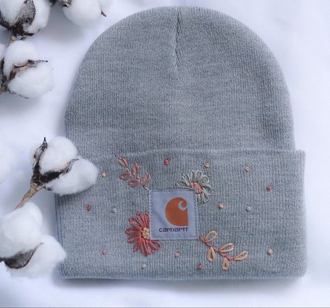 Cathay Beanie Embroidery, Embroider Beanie Diy, Embroidery Carhartt Hat, Embroidery On Carhartt Hat, Cathartic Beanie Embroidered, Embroidered Carhartt Beanie Diy, Hand Embroidery Beanie, Hand Embroidered Carhartt Beanie, Embroidered Beanie Diy