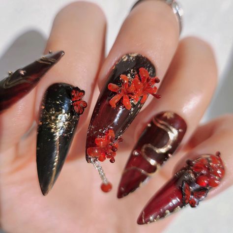 Just a casual everyday set 😇🤷‍♀️🧛‍♀️ . #nailsofinstagram #naildesign #nails #nailartist #nailartprocess #nailarttutorial #loveyournails #flowernails #instanails #nailsoftheday #nailgoals #2024nails #nailartlover #spiderlily #anime #nailswag #nailsonfleek #nailsoftheweek #nailartlife #nailartlove #nailartinspo #spiderlillynails #extranails #longnails #stilletonails Spider Lily Nails, Lily Nails, Spider Lily, Nail Art Tutorial, Process Art, Flower Nails, Nails On Fleek, Casual Everyday, Nail Artist