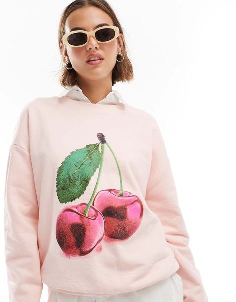 Hoodies & Sweatshirts by ASOS DESIGN For 'no plans' plans Crew neck Long sleeves Cherry graphic Oversized fit Cherry Graphic, Fashion Basics, Flip Flop Boots, Leopard Print Baby, Wedding Top, Rose Pastel, Women Hoodies Sweatshirts, Satin Slip Dress, Maxi Dress Trend