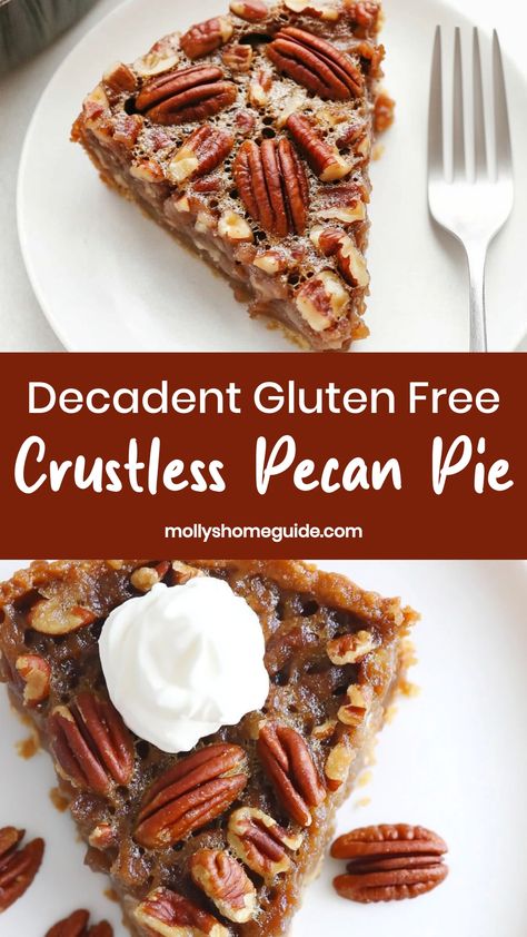 Indulge in a guilt-free treat with this delicious, gluten-free crustless pecan pie recipe. Perfect for those with dietary restrictions or simply looking for a healthier alternative. The rich, nutty flavor of pecans combined with the sweetness of brown sugar creates a mouthwatering dessert perfect for any occasion. Easy to make and always a crowd-pleaser, this recipe will become a staple in your baking repertoire. Enjoy every last bite without compromising on taste or quality. Crustless Pecan Pie Recipe, Crustless Pecan Pie, Ritz Cracker Pie, Pecan Pie Cake Recipe, Sugar Free Pecan Pie, Brown Sugar Pie, Cracker Pie, Pecan Pie Cake, Homemade Pecan Pie