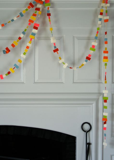 Diy Slinger, Purl Bee, Purl Soho, Felt Garland, Paper Embroidery, Bunting Garland, Diy Garland, Paper Garland, Fireplace Mantel