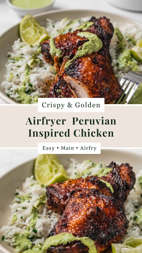 Airfryer Peruvian Inspired Chicken Easy Peruvian Chicken Recipe, Alpaca Chicken Recipe, Peruvian Chicken Breast Recipe, Peruvian Dinner Recipes, Peruvian Pork Recipes, Sides For Peruvian Chicken, Purvian Chicken Recipes, Peruvian Rice Recipes, Peruvian Potatoes Recipes