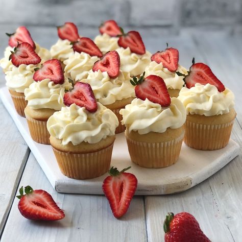 Strawberry Shortcake Cupcakes - The Kitchen Fairy Straw Berry Cupcakes, Vanilla Cupcakes With Strawberries, Cupcake With Strawberry On Top, Cupcake With Strawberry, Fresh Strawberry Jam, Strawberry Shortcake Cupcakes, Shortcake Cupcakes, Strawberry Cupcake Recipes, Strawberry Stuff