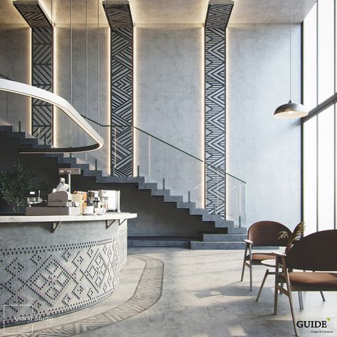 Cafe Se7en on Behance Restaurant Stairs Design, Cafe Stairs, Restaurant Stairs, Staircase Wall Design, Bistro Interior, Floor Pattern Design, Floor Pattern, Staircase Wall, Small Cafe