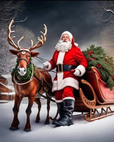 Animated Christmas Card, Merry Christmas Wallpaper, Santa And His Reindeer, Santa Pictures, Christmas Scenery, Christmas Sleigh, Animated Christmas, Christmas Scenes, Santa And Reindeer