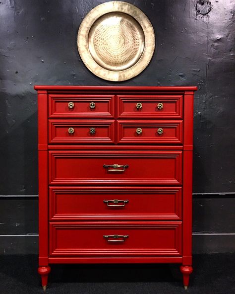 Red Dressers Painted, Bristol Va, Paint For Cabinets, Red Painted Furniture, Chest Of Drawers Makeover, Red Dresser, Old World Furniture, Mid Century Chest Of Drawers, Pine Bedroom Furniture