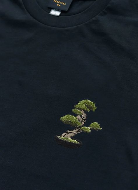 T Shirt | Bonsai Tree | Navy | Percival Menswear Men Shirt Embroidery Ideas, Embroidery Shirt Designs Men, Embroidered Clothes Men, Men Embroidery Designs, Houseplant Aesthetic, Idea Embroidery, Embroidery Men, Cuban Shirts, Space Dog