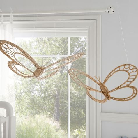 Butterfly Baby Room Nurseries, Wildflower Butterfly Nursery, Tinkerbell Nursery Theme, Butterfly Baby Nursery, Butterfly Nursery Themes, Fall Butterfly, Fairy Mobile, Rattan Weaving, Butterfly Room