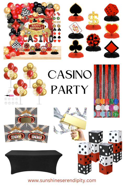 Welcome to the ultimate guide for all your casino night party decorations shopping needs! Whether you're hosting a glamorous Las Vegas-themed soiree or a casual poker night with friends, the right decorations can truly set the tone for an unforgettable evening. Get ready to roll the dice and transform your space into a high-rolling paradise that will leave your guests feeling like they've hit the jackpot!  #affiliate Casino Night Party Decorations, Night Party Decorations, Vegas Prom, Vegas Glamour, Las Vegas Party Theme, Game Money, Guys 21st Birthday, Casino Party Games, 60th Bday