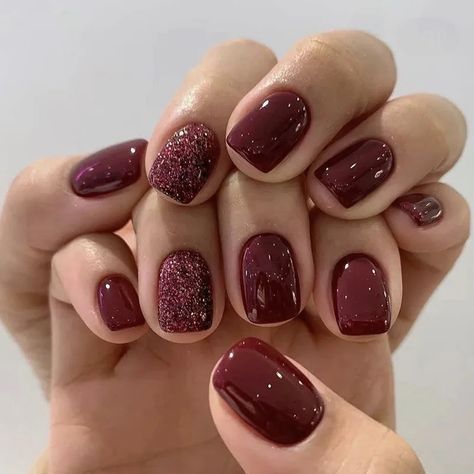 Wine Red Glitter Powder False Nails Ripples Fake Nails Detachable Oval Full Cover Press on Nails Nails Press, Nail Type, Nails Set, Nail Supplies, Nails Short, False Nail, Nail Supply, False Nails, Winter Nails